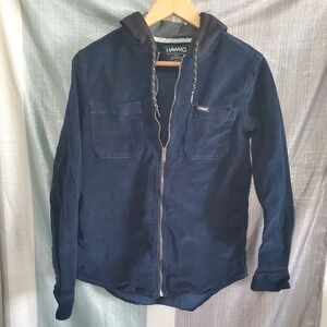 Tony Hawk Mens Navy Blue Corduroy Hooded Zip Up Shirt Jacket S Skater Skateboard